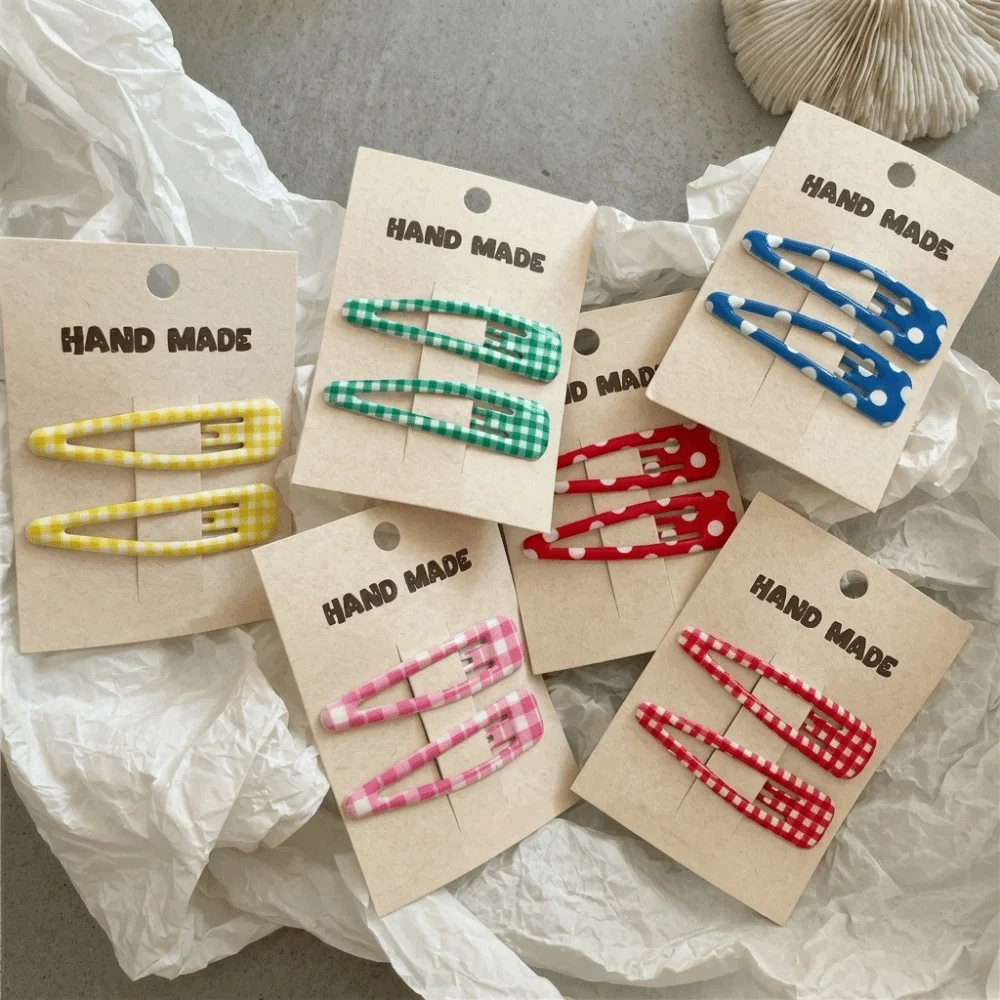 2 Pcs Sweet Style Colorful BB Hairpin Classic Plaid Pattern Hair Clips Teardrop Shape Side Bangs Clip Girls Hair Accessories