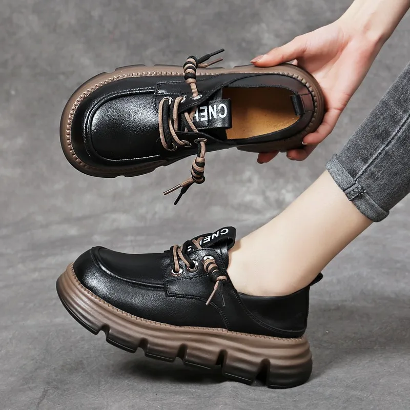 

Chunky Women's Leather Shoes Mid Heel Platform Wedges Sneakers Women Mary Jane Sweet Punk Moccasins Ladies Lolita Shoes