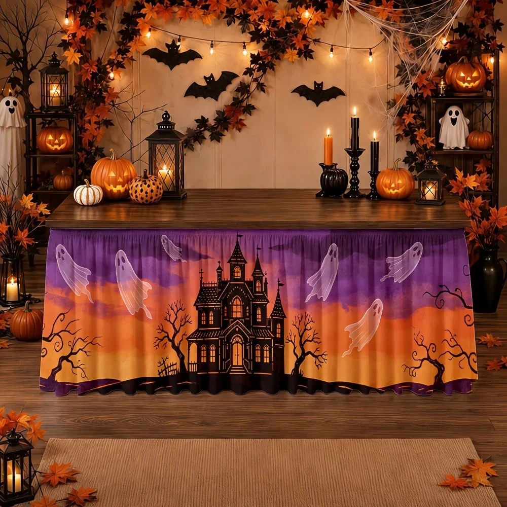 Halloween haunted house table skirts, ghostly dusk autumn party, spine-chilling celebration partyxzj