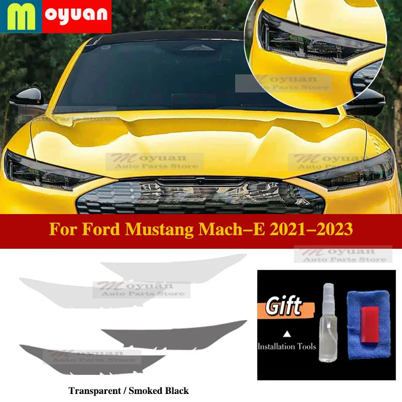For Ford Mustang Mach-E 2021-2023 Pre-cut Car Headlight Protect Car Film Transparent Black TPU Exterior Sticker Car Accessories