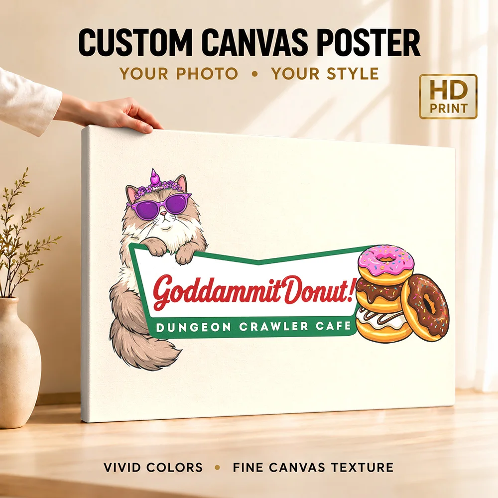 Goddammit Donut Dungeon Crawler Cafe Wood Framed Canvas Poster Customized Photo Playful Culinary Graphic Wall Art For Kitchen