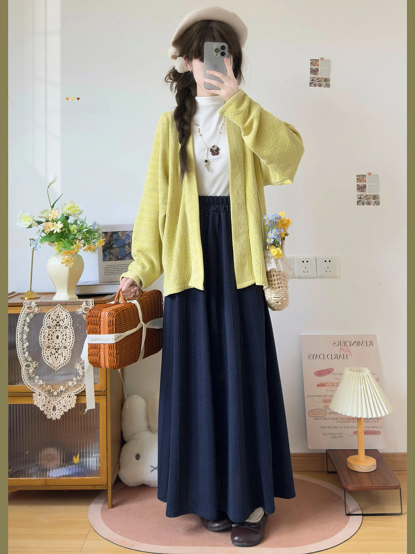 HanTingJi Knitted Aircraft Sleeve Eight-Split Skirt Hanfu Women's Autumn Winter Style Multiple Colors Daily Commute Versatile
