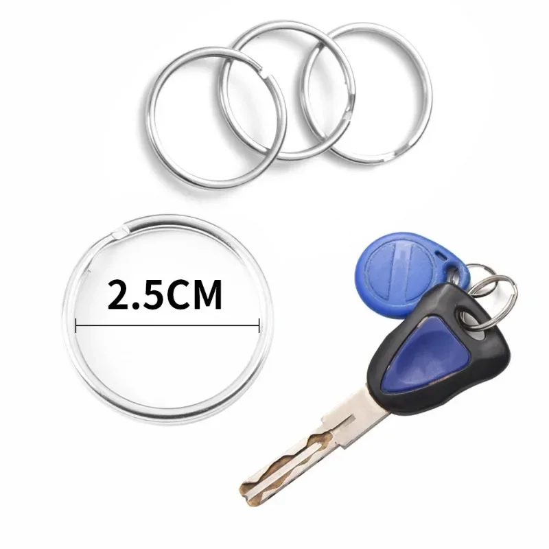 100/20Pcs Auto Metal Blank Keyring Stainless Steel Anti-rust Key Holder Keychain Pendant Round Split DIY Key Rings Keyfob Buckle