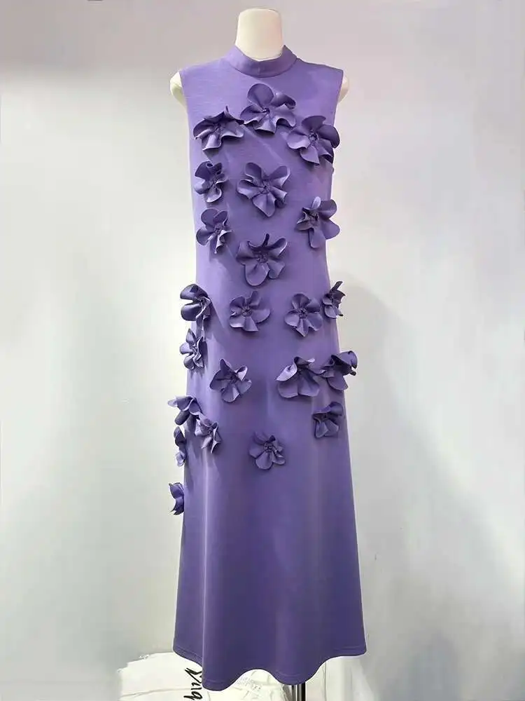 Elegant หญิงชุดราตรี 3D ออกแบบดอกไม้แขนยาวผู้หญิง Slim Dresses ฤดูใบไม้ผลิสีแดง robe ใหม่