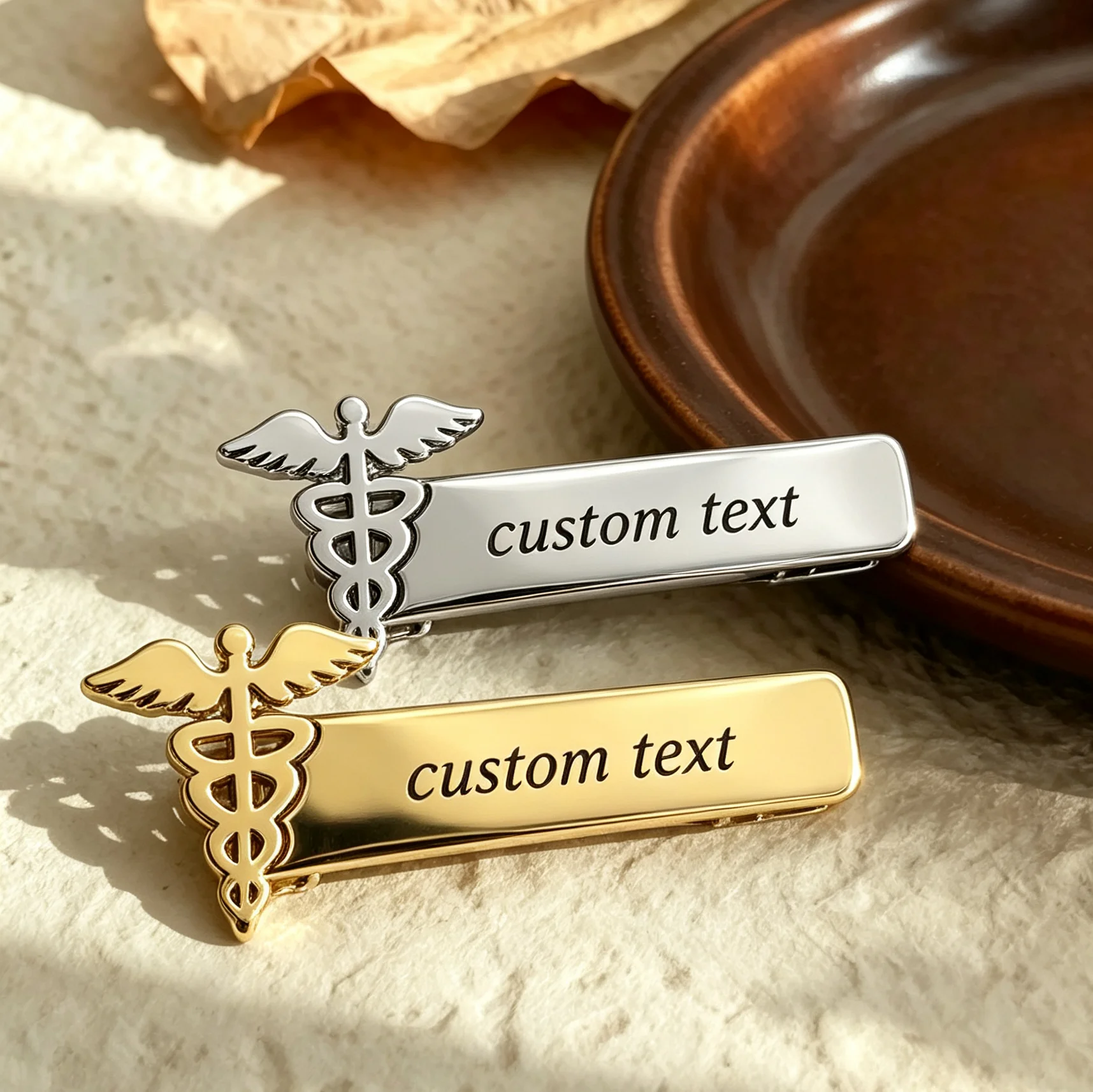 Custom Logo Text Stainless Steel Brooch Medical Symbol Engraved Name Title Medical Professional Team Wholesale Personalized Work
