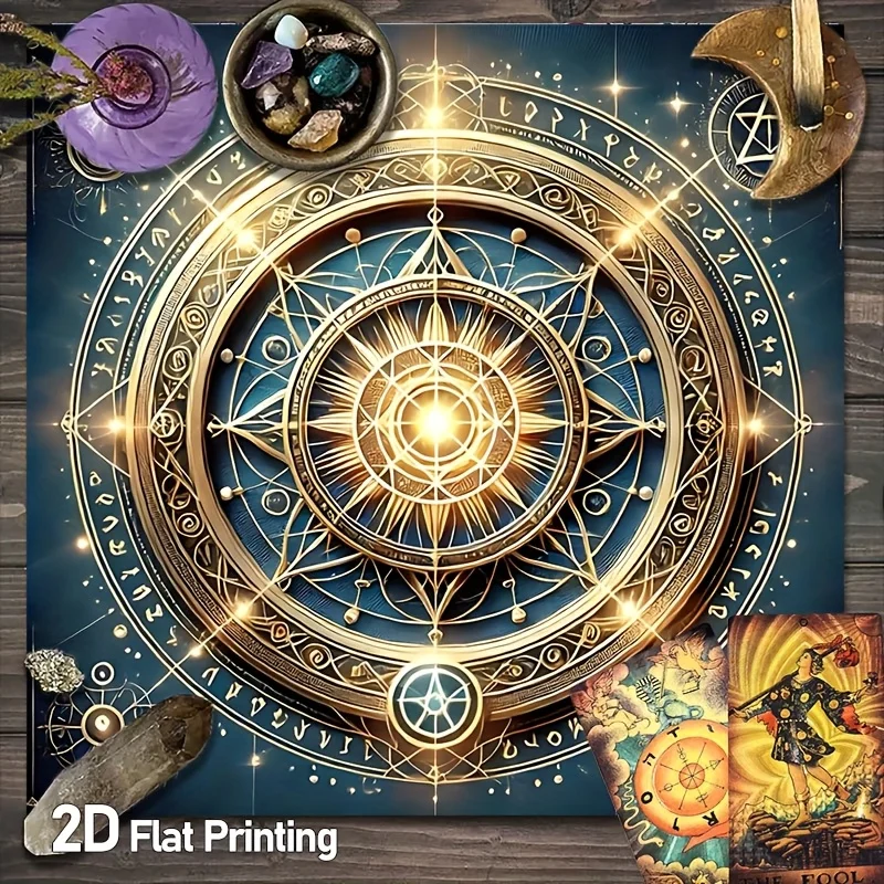 Tarot Clothes for Table Tarot Cloth Astrology Mysterious Biblical Geometry Altar Cloth - Golden Mandala Constellation Astrology