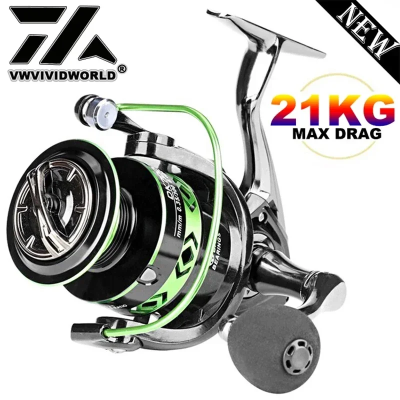 VWVIVIDWORLD, 21 kg maximale Zugkraft, Angelrolle, Zinklegierungsgetriebe, Spule aus Legierung, Metallarm, Metallfuß, Spinnrolle, Karpfenangeln, Salzwasser