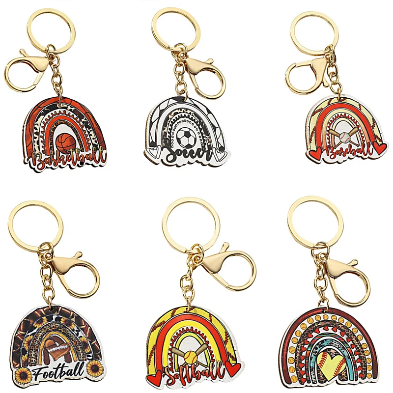 Wooden Rainbow Keychain Men Women Car Key Holder Personalized Creativity Sport Ball Handbag Pendants Key Chains Gifts