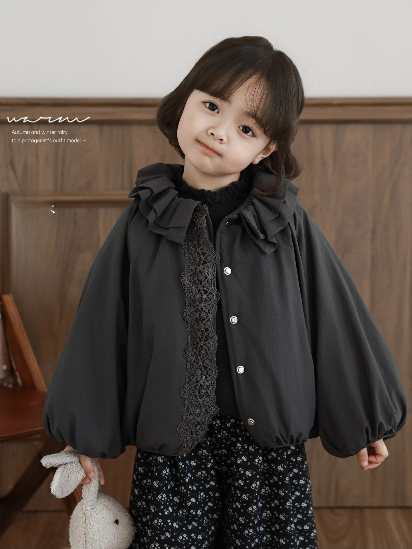 Girls Winter Coat 2025 Ruffle Collar Korean Style Quilted Warmth Versatile Festive Gift Outerwear 1-7 Years