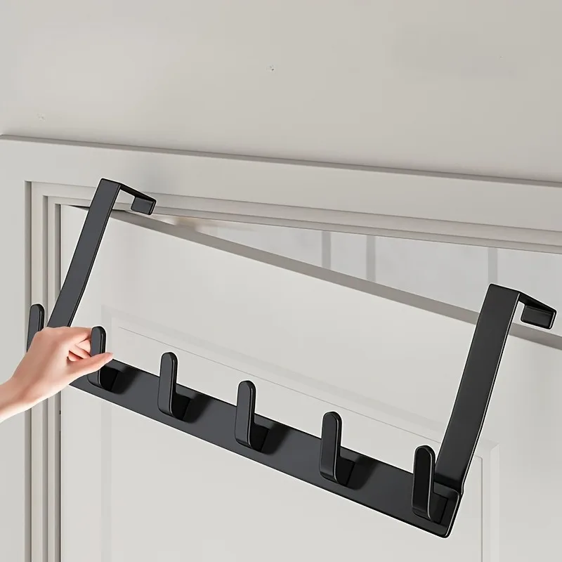 1Pc Random Color No Drill Over Door Hook Rack, 5-Row Clothes Hat Bag Storage Organizer for Bathroom Kitchen Living Room