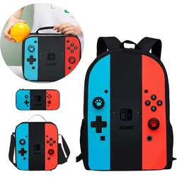 Game Console Pattern DIY Backpack Lunch Bag Pencil Case Shoulder Bag for Primary and Secondary School Students Three Sets