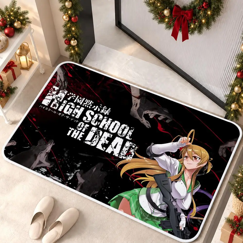 Intense Anime H-Highschool Of The Dead Floor Mat Soft Non Slip Flannel Door Mat for Bathroom Kitchen Bedroom Home Decor