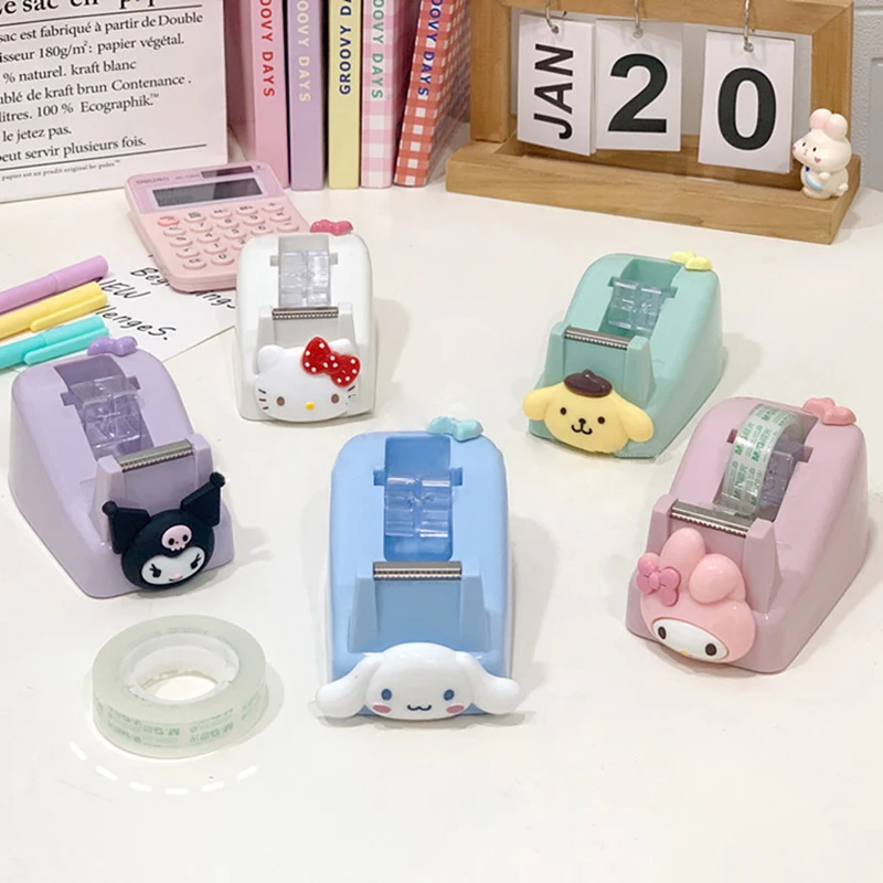 Sanrio Hello Kitty Cinnamoroll Cartoon Anime Mini Tape Cutter Cute Cartoon Students Handmade Tools Non-slip Tape Dispenser
