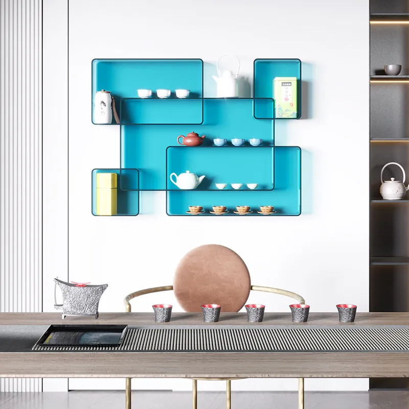 Teacup rack wall hanging on the wall Tea set display Bogu rack Acrylic storage simple modern Duobao Pavilion antique rack