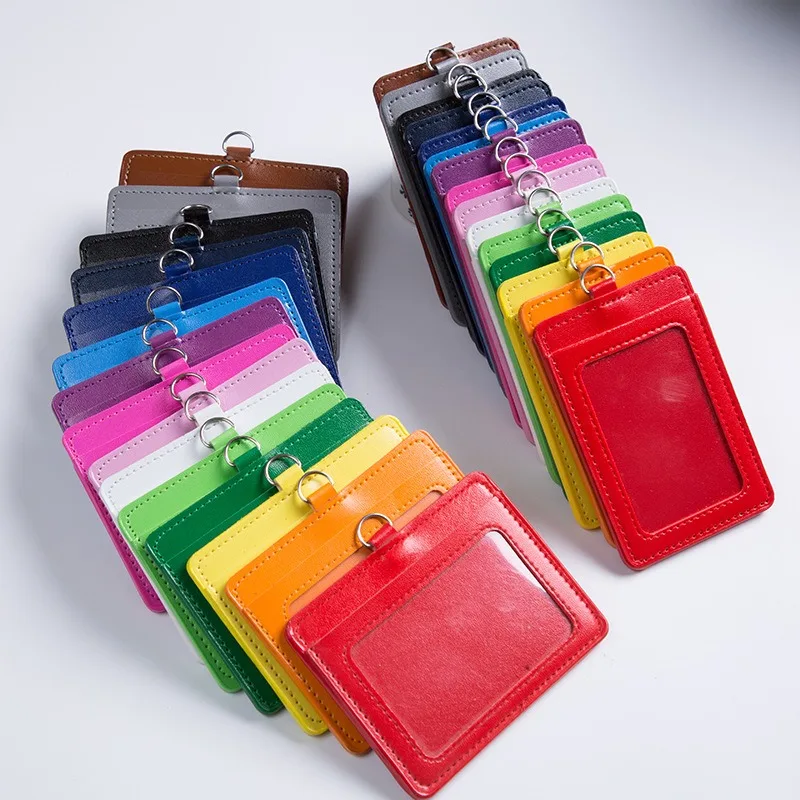 PU Leather Working Permit Case Clip Set with ID Credit Card Slot ID Tag Pass Work Card Badge Holder Cover Keychain Clip Reel