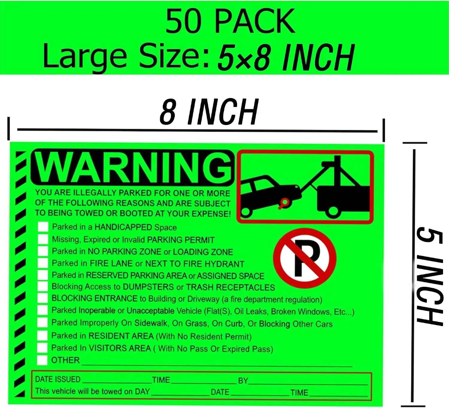 25 Pcs 5X8 Inch Parking Violation Stickers Parking Violation Notice Multi Reasons Warning Labels Violation Bad Parking Label