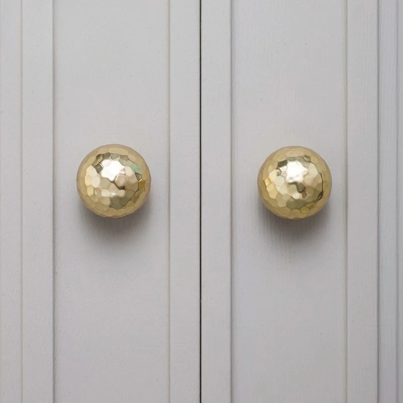 Handmade Hammer Mirror Pure Brass Handle Wardrobe Cabinet Shoe Cabinet Drawer Cabinet Door Knob Round Ball Single Hole Handle