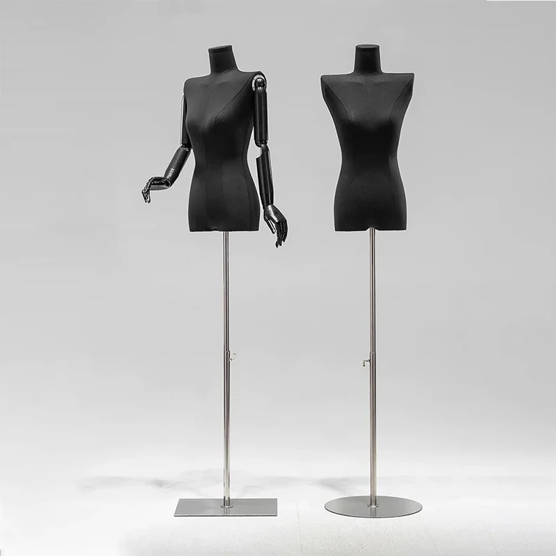 black Sackcloth Straight shoulder women clothes mannequin Lady Small Chest Model upper-body Adjustable Height