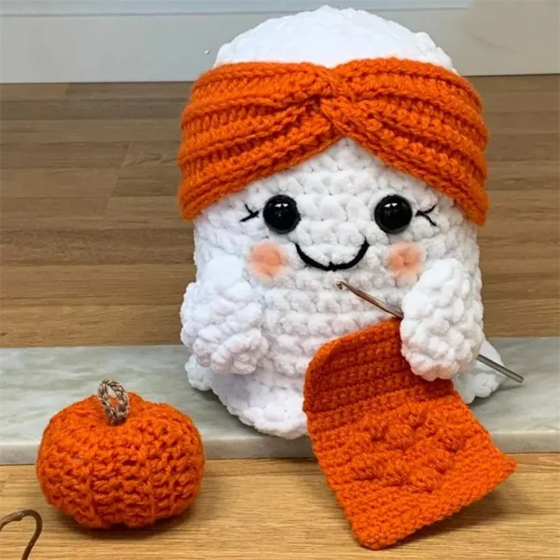 Handmade crocheted fuuny Cross-border sales White smiling ghost pumpkin decoration  Tabletop decoration Creative 3pieces