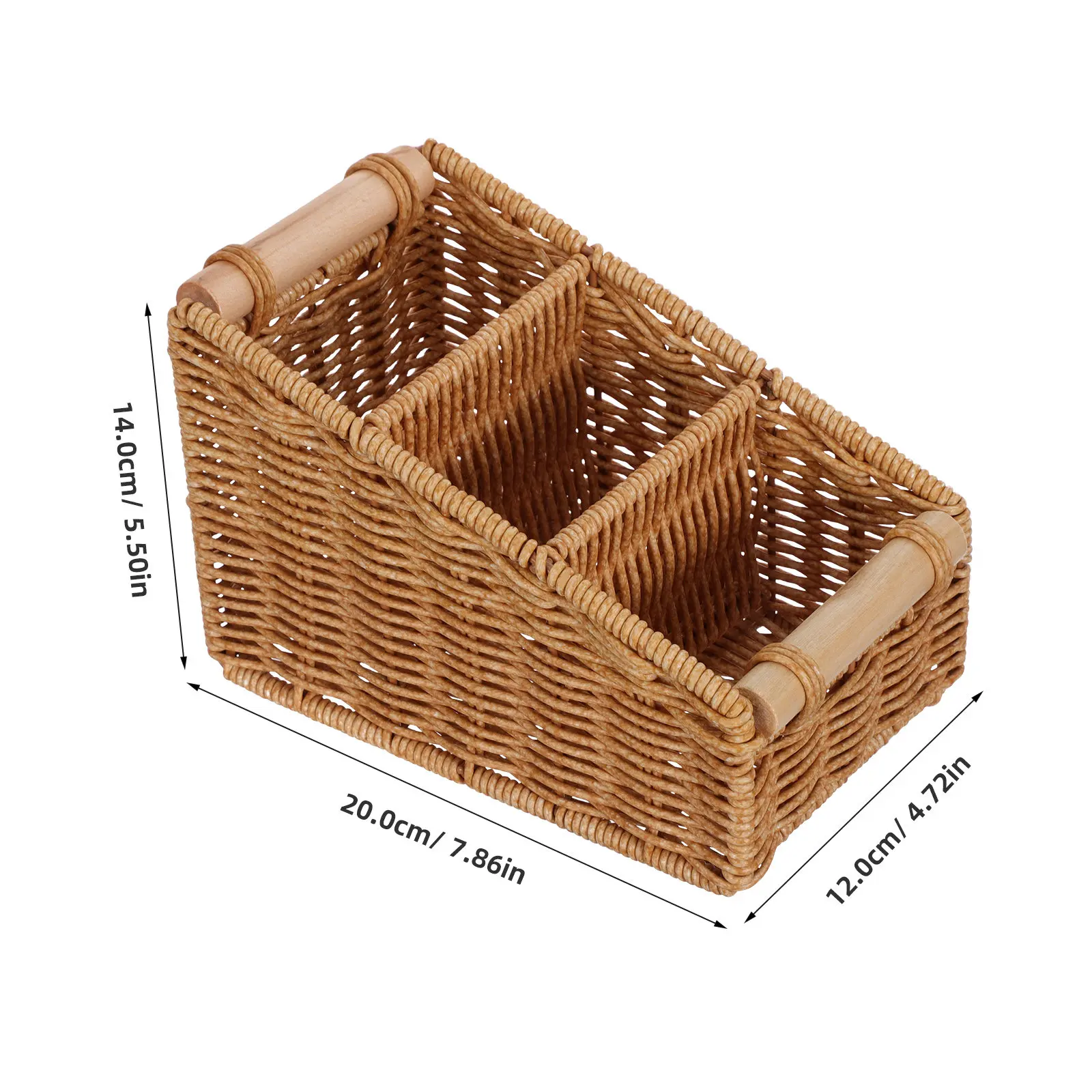 Handwoven Faux Wicker Storage Basket with Dividers Space Saving Pantry Organizer for Shelves Countertop Drawer Decorative