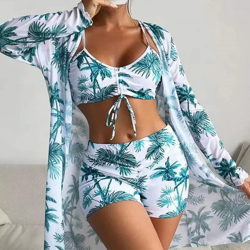 Summer 2026 Print Swimsuits Tankini Sets Female Swimwear Sports Beach Wear Three-Piece Bathing Suits Pool Women's Swimming Suit