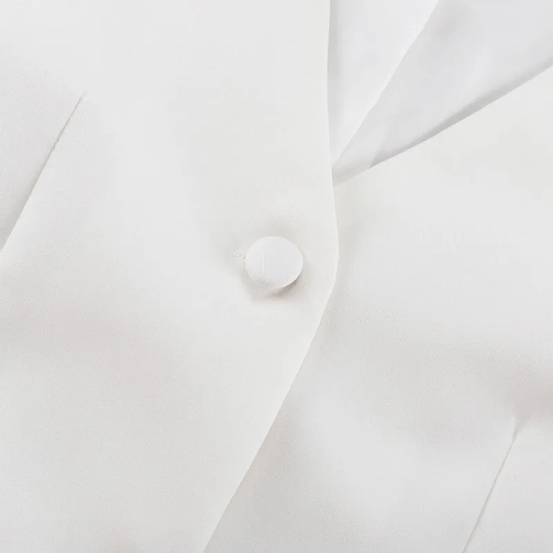 Elegantes Damen Weißes 2-Teiliges Anzug-Set V-Ausschnitt Langarm Peplum-Blazer Hochgeschnittener Rock Büro Pendler Formelles Passendes Outfit – Detail 8