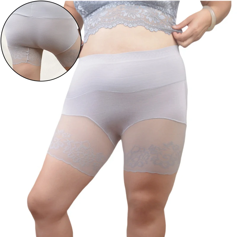 Bragas de Material Modal para mujer, pantalón de protección de 50-115Kg, cintura alta, deporte, vientre ajustado, bragas sin costuras, frotar el muslo, encaje Sexy