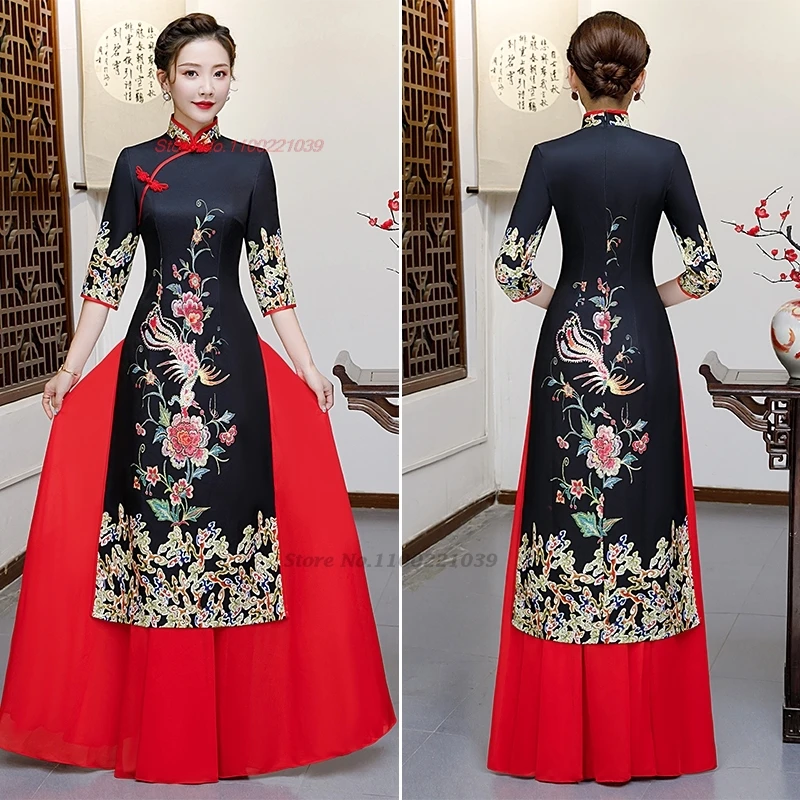 2025 vietnam traditional dress aodai improved cheongsam dress national flower print banquet qipao oriental evening dress vestido