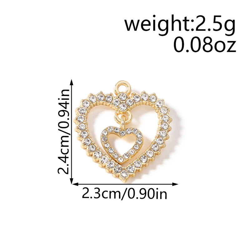 4 Stück 23x24mm Zarte Kristall-Metall-Herzanhänger Passend für Halsketten, Ohrringe, Armbänder, DIY-Bastelzubehör für Schmuckherstellung – Detail 1