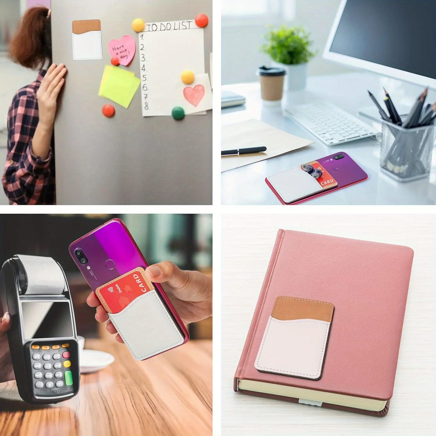 5 Pack DIY Customizable PU Leather Phone Card Wallet - Stick-On Back Pouch For Phone, Vinyl-Compatible Sublimation Blanks