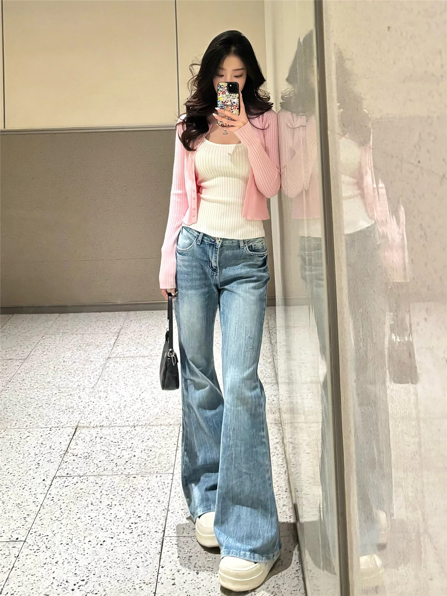 

American Style Retro Low Waist Bell Bottom Jeans Women's Slimming Flared Pants Spring Autumn Cotton Casual Jeans