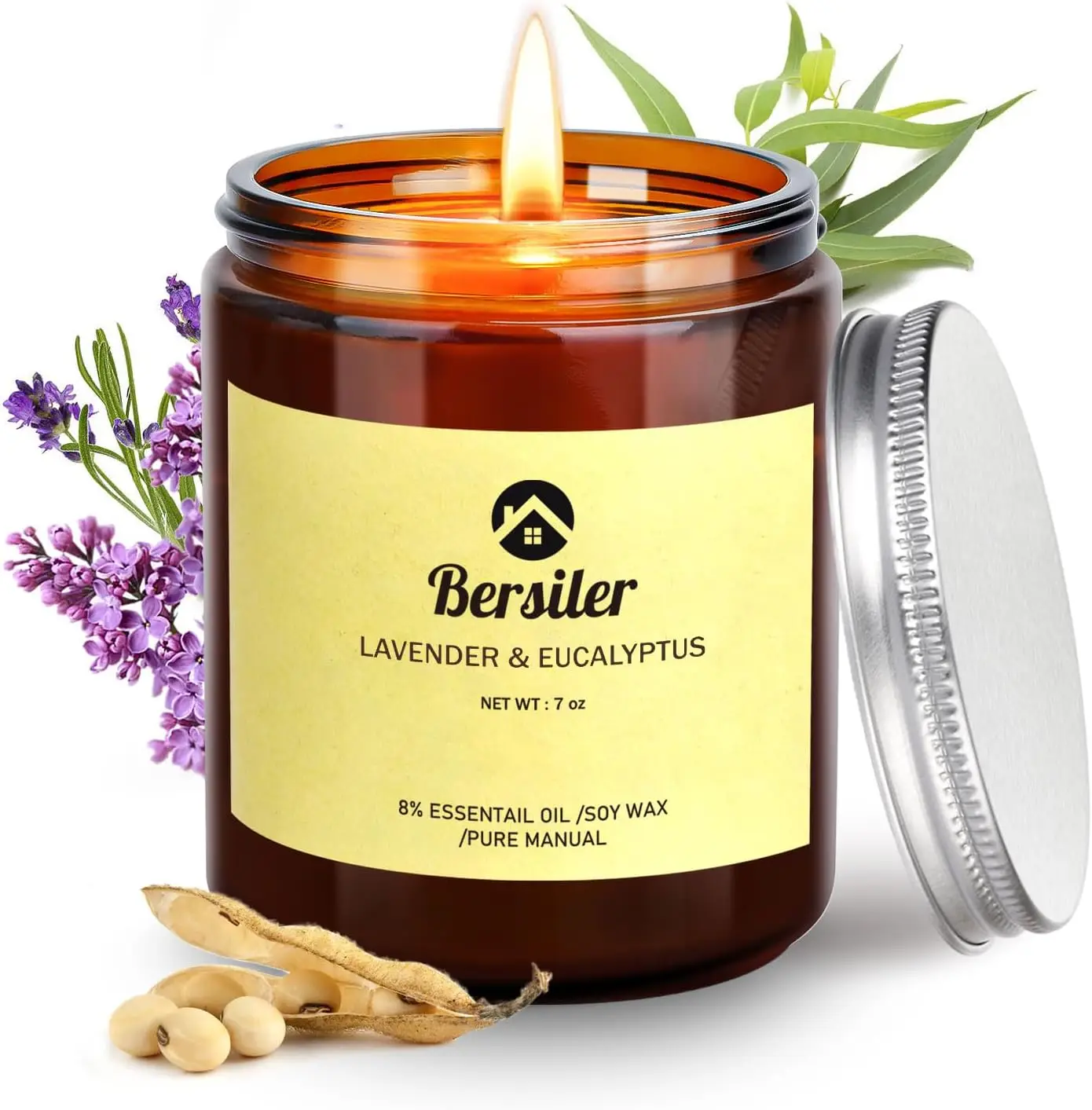 Lavender Eucalyptus Scented Soy Wax Candle, 7OZ for Stress Relief and Relaxation, Home Bedroom Gift