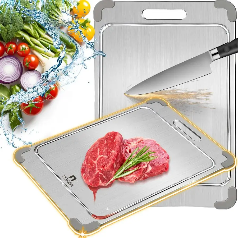 

Разделочная доска из чистого титана с канавками, обновленная двухсторонняя титановая разделочная доска, силиконовые противоскользящие разделочные доски из нержавеющей стали