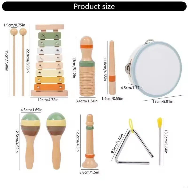 Drewniany xylofon Montessori, zestaw instrumentów perkusyjnych 6w1, zestaw do odkrywania muzyki, zabawka, instrument Orffa, zabawki edukacyjne do nauki muzyki, prezent dla dzieci