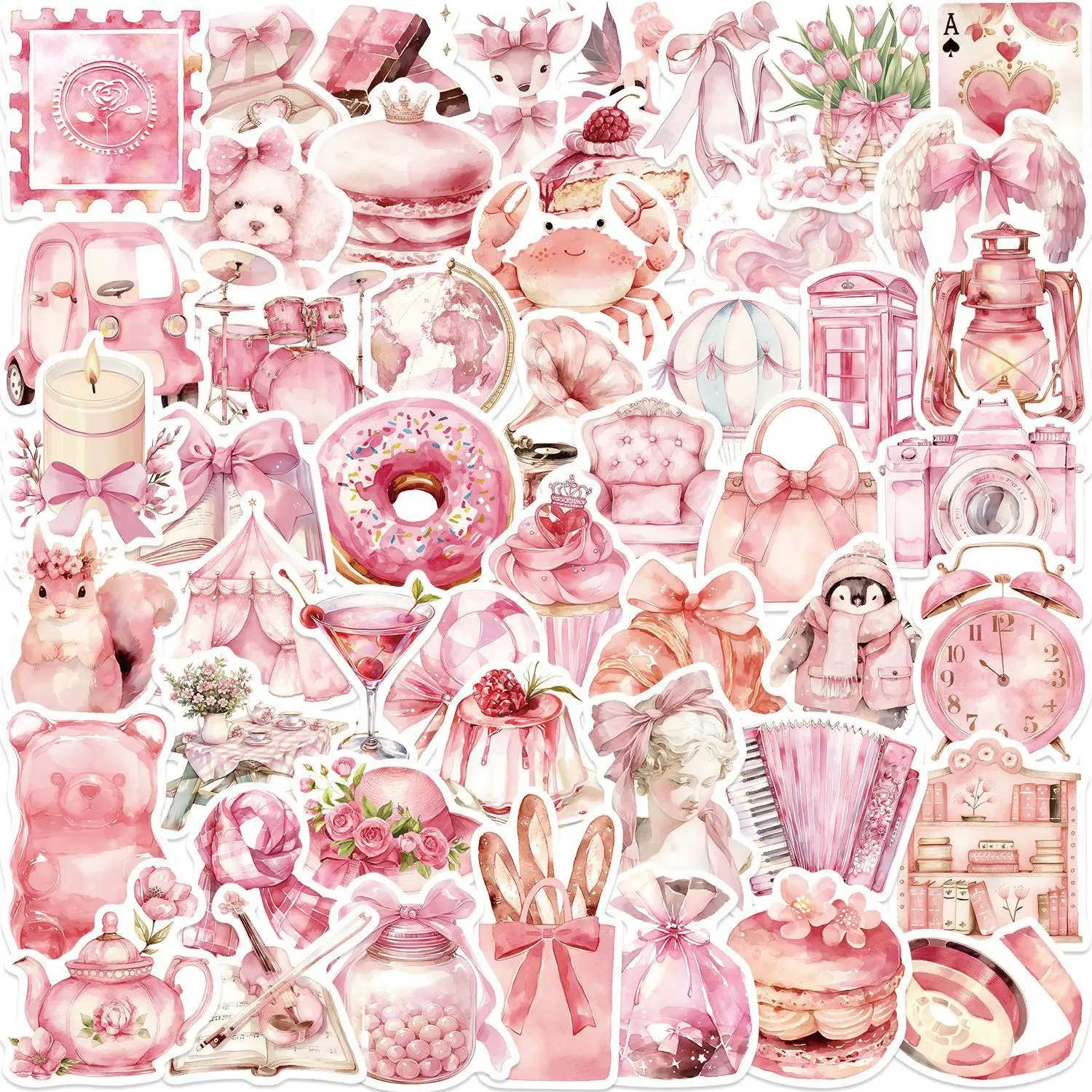 50Pcs Cute Cat Pink Stickers Pinterest Coquette DIY Stickers Scrapbooking Phone Luggage Skateboard Waterproof Decals