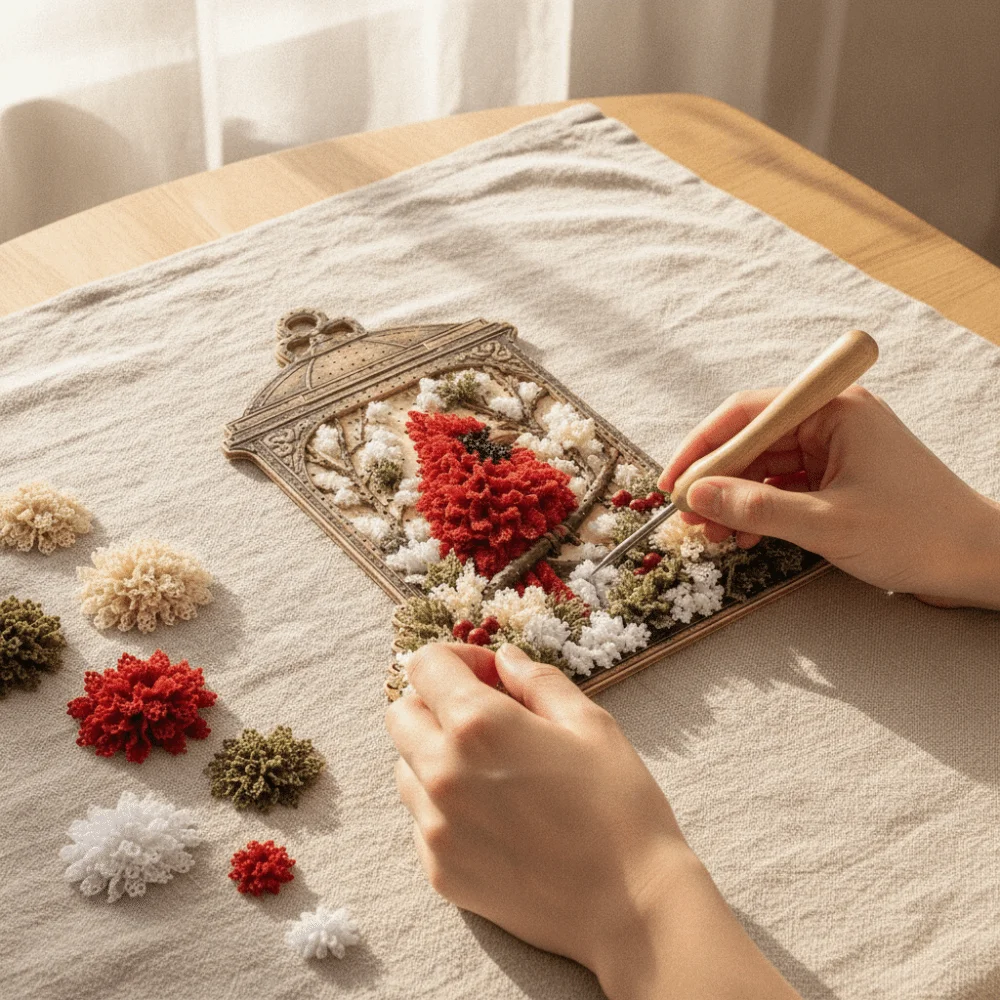 No Sewing Fabric Poke Art Easy Make Thick Board Needle Craft Kit Stereo Visuals Included Stand Bird Ornament DIY Bedroom Accent