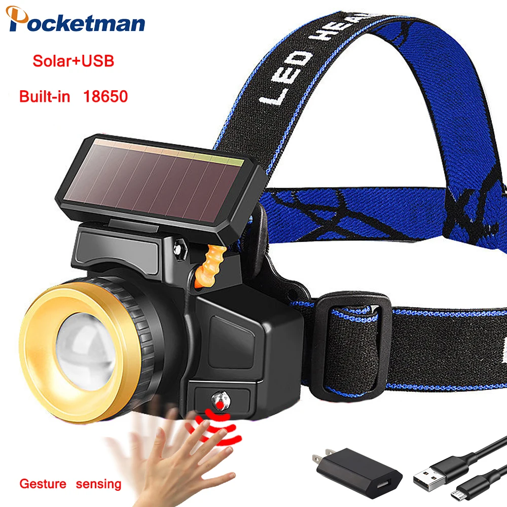 

Ultra Bright LED Headlamp Rechargeable Headlight Waterproof Head Lamp High Lumen Head Light with Built-in Battery