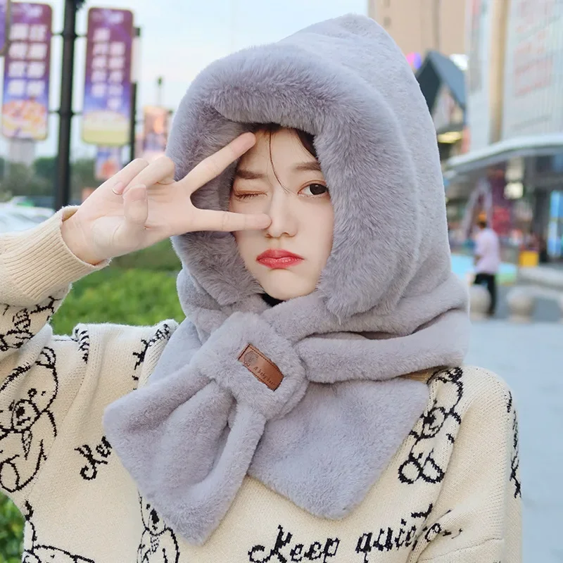 قطعة واحدة من وشاح وقبعة شتوية دافئة مدمجة، حماية للأذن، تصميم مخطط قابل للطي، قابل للغسل يدويًا، قبعة دافئة برقبة متقاطعة #5