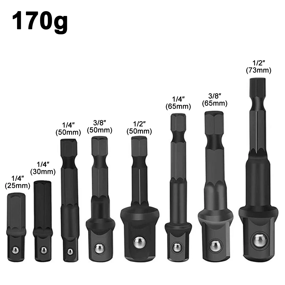 8pc Electric Screw Black 1/2 Hexagonal Handle Adapter 3/8 Square Head 1/4 Extension Rod Tool Sleeve Accessory Set