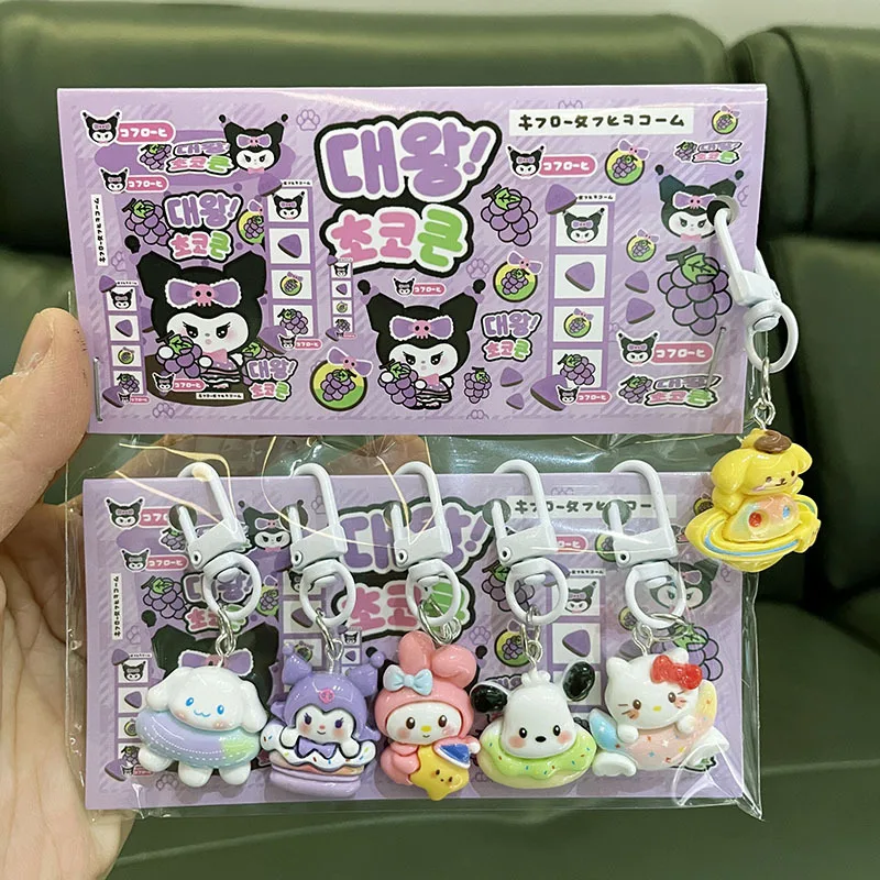 6Pcs Sanrio Accessories Pendant Cartoon Resin HelloKitty Kuromi Keychain Set Small Gift Girls Cute Student Bag Hanging Card Gift