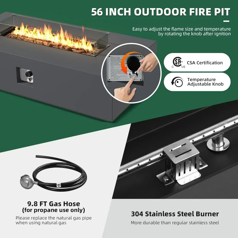 Gas Fire Pit Table, 50000 BTU Fire Pit for Outside Patio with Propane Tank Cover Wind Guard, Lava Rocks, Rain Cover, Fire Table