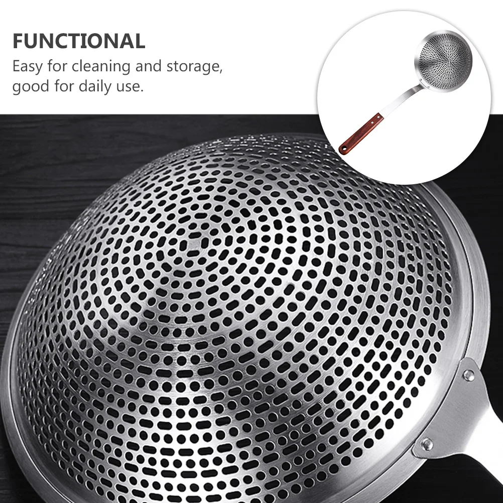 

Stainless Steel Skimmer Filter Spoon Wooden Handle Practical Kitchen Strainer Hot Pot Cooking Oil Filter Colander Ladle