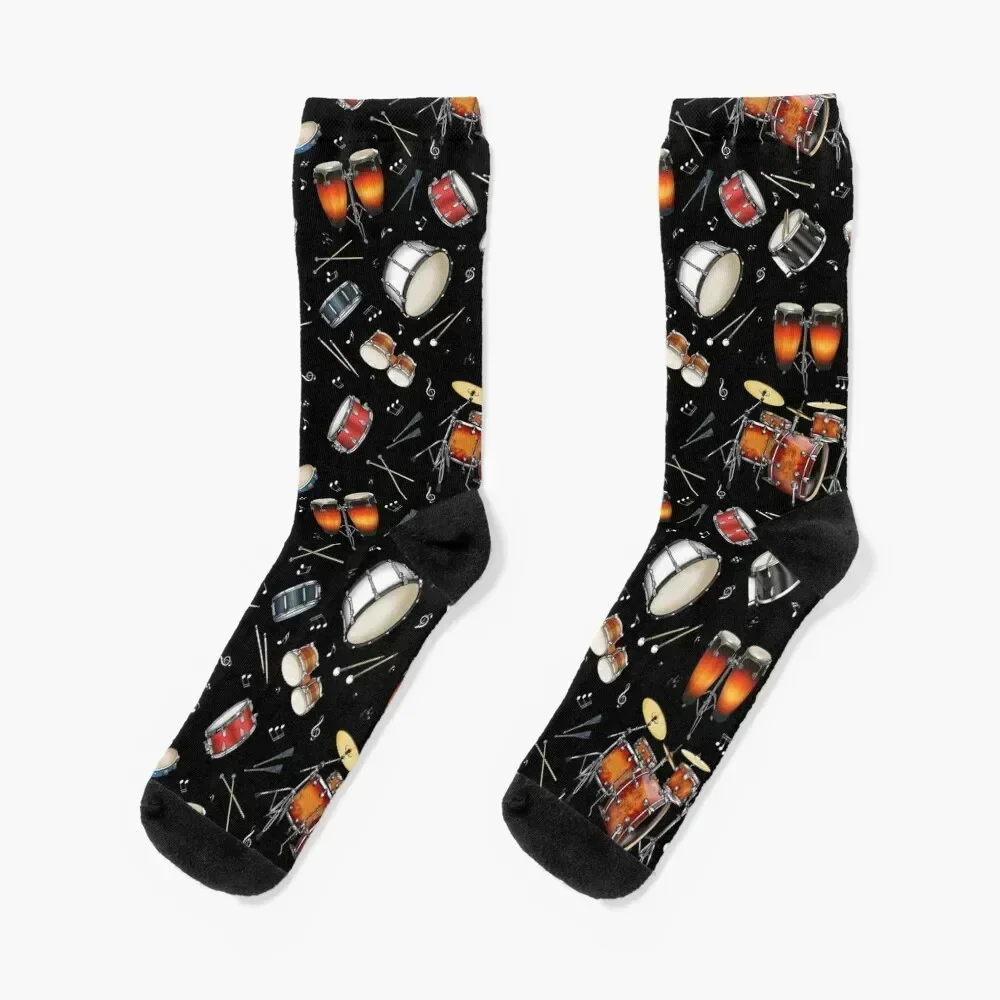 Drums On Black Socks hip hop designer kids gift Socks Woman Men's