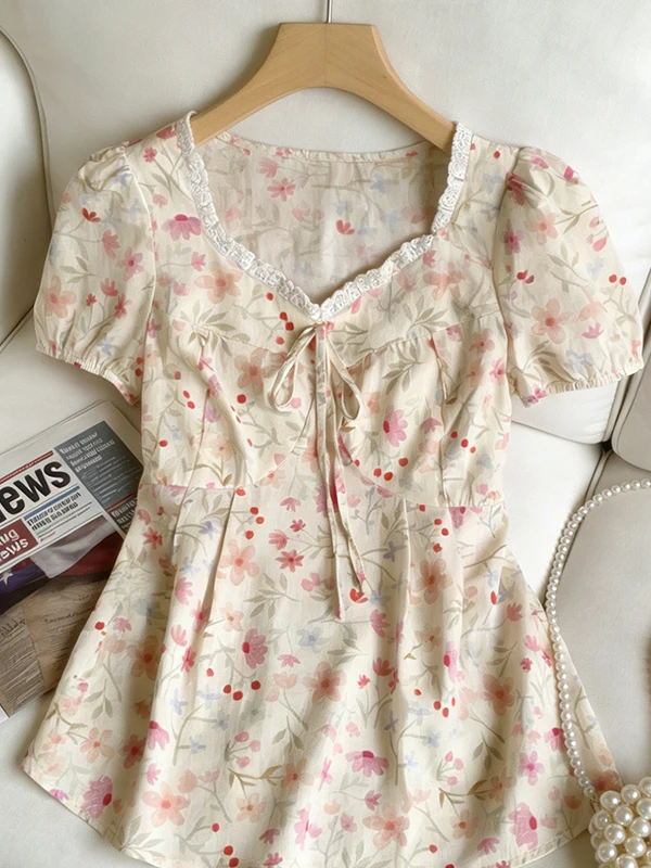 

plus Size Floral Print Shirt Unique Beautiful Summer New Style Korean Style Breathable Comfortable Casual Shirt for Plump Girls