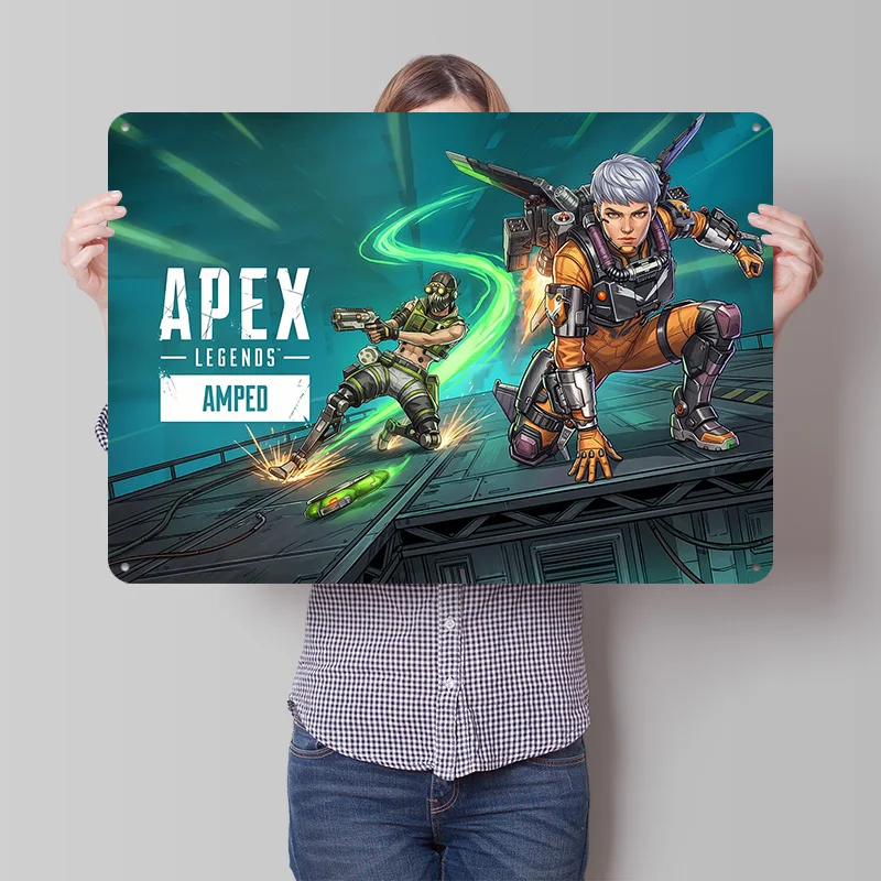 Металлическая винтажная табличка с 3D-печатью персонажей Apex Legends: Ампед Валькирия и Октейн, для декора стен и комнат