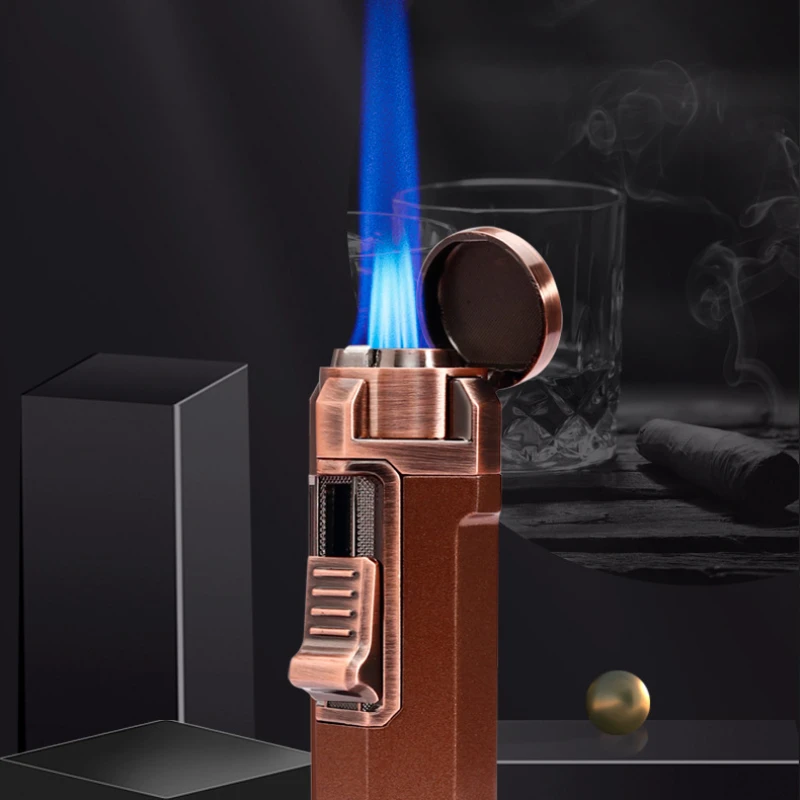 2024 JOBON New Metal Windproof 3 Blue Flame Butane Gas Cigar Lighter Retro Multifunctional Outdoor Turbo Jet Lighter Men\'s Gift