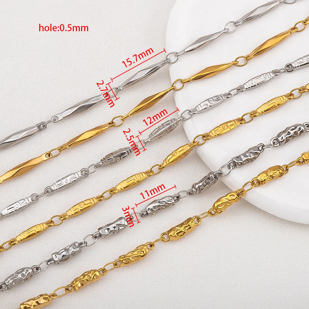Stainless Steel Retro Niche Chain Diamond Shaped Cut Surface Cylindrical Hammer Pattern Long Tube Pattern For DIY Jewelry Chains
