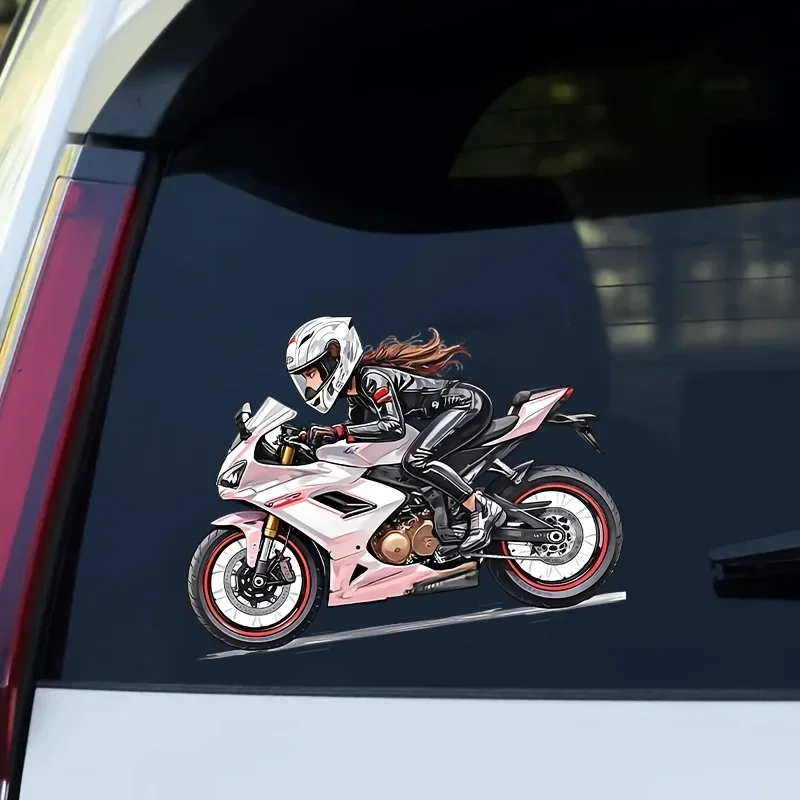 1 Stück einzigartiger Aufkleber mit einem Mädchen, das ein rosa Motorrad fährt, ideal für Wasserflaschen, Rucksäcke, Fahrradrahmen für einen unverwechselbaren Look – Detail 5