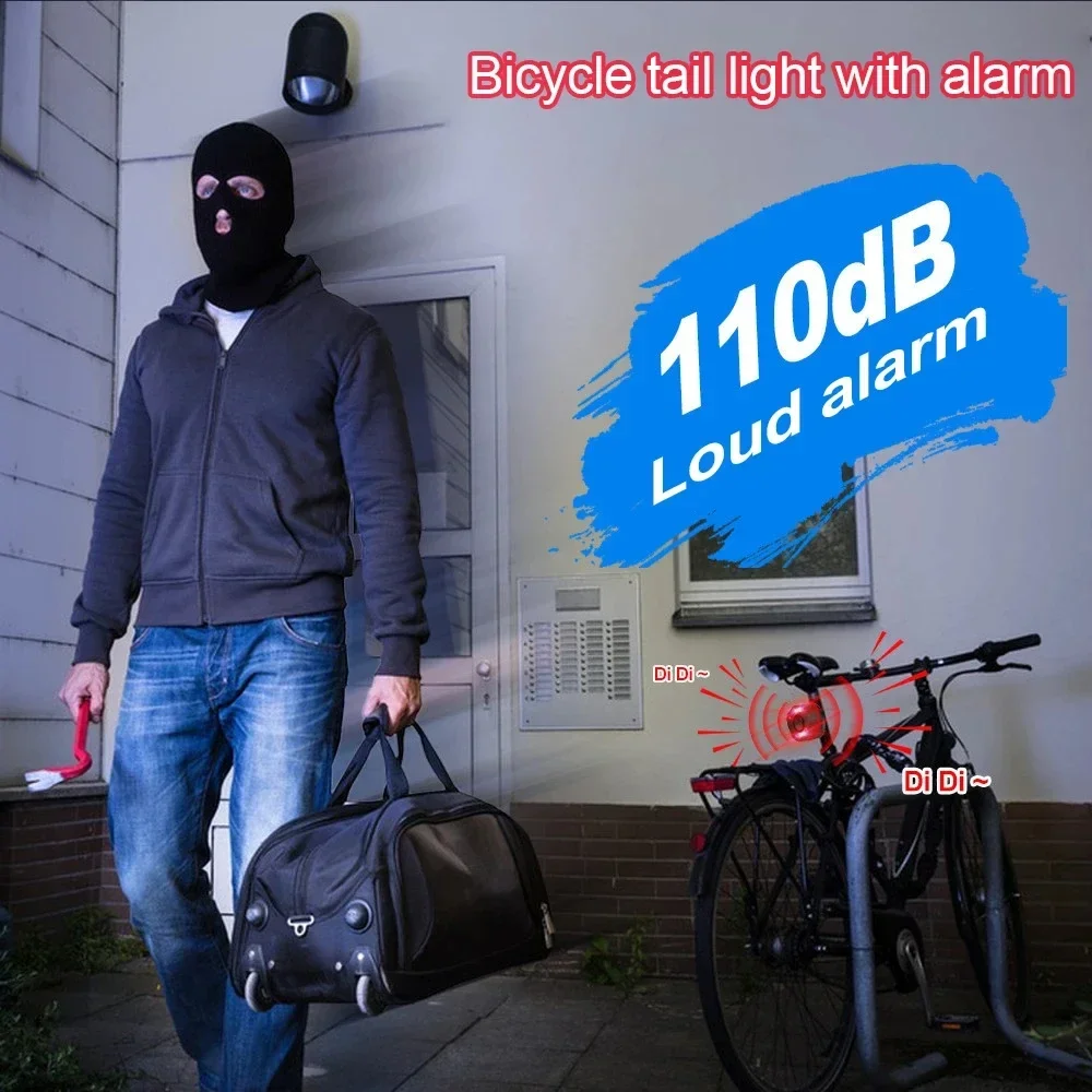 Bicycle Vibration Taillight Alarm USB Charge Wireless Remote Control Waterproof Anti-Theft Motorcycle Electric Bike Safety Alarm