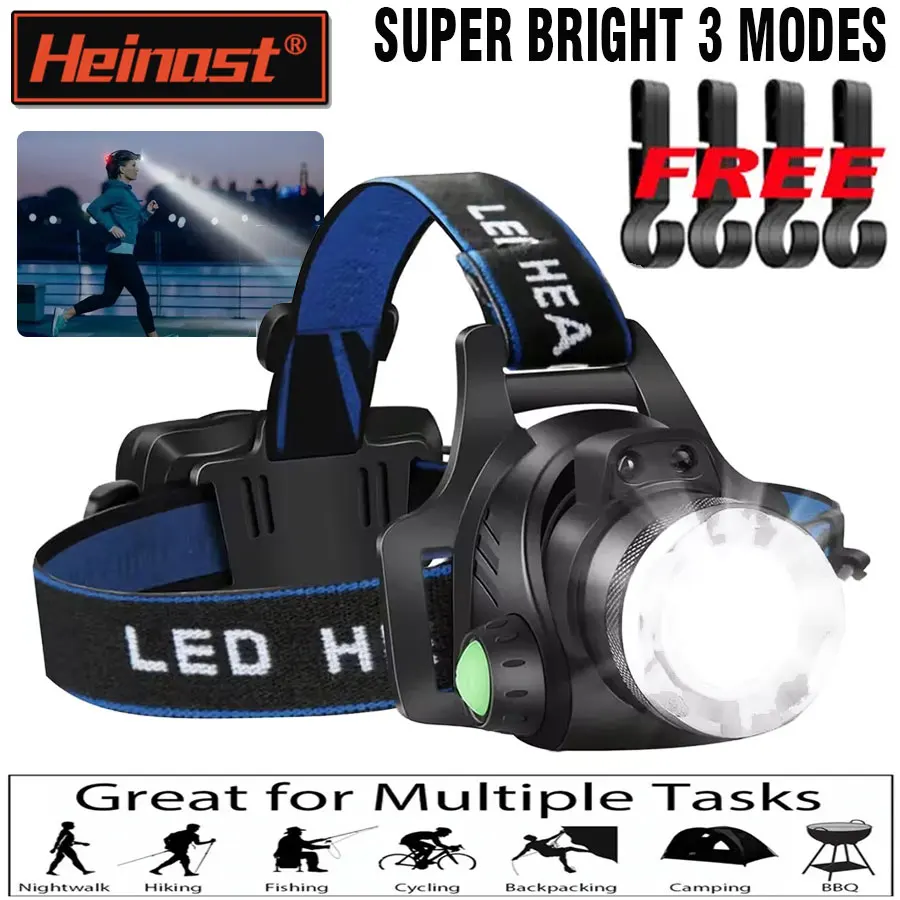 Powerful LED Headlamp Telescopic Zoomable Head Torch Outdoor Waterproof Rechargeable Fishing Camping Portable Headligh